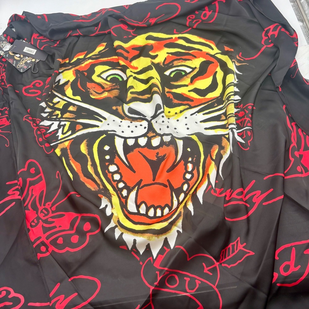 Ed‎ Hardy Tiger Butterfly Tattoo Print Black Scarf Wrap New With Tags